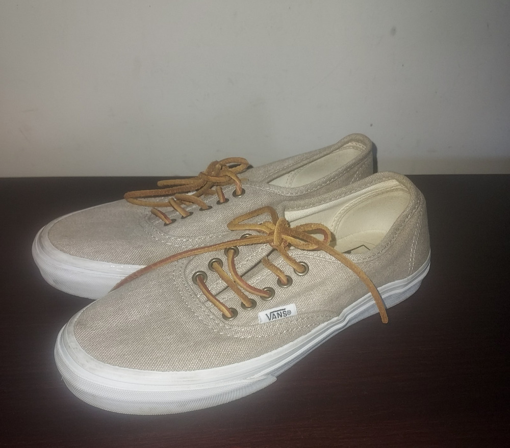 Vans Women's Sneakers 7 Washed Canvas Lace Up Low Top Athletic Skateboard Beige